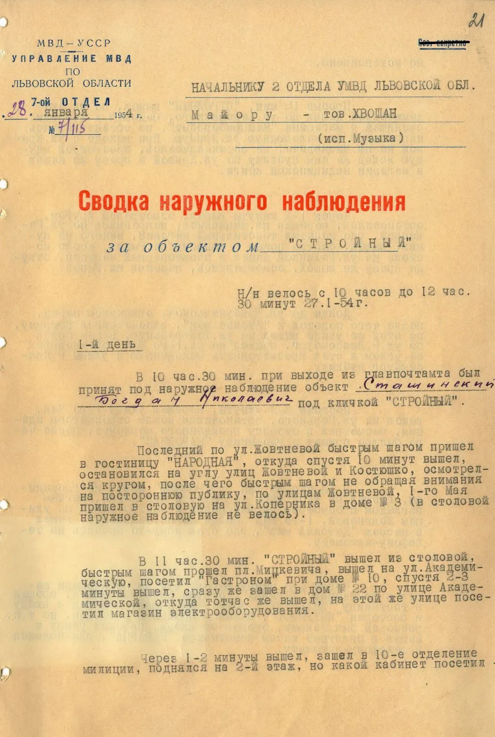 Сводка наружного наблюдения.